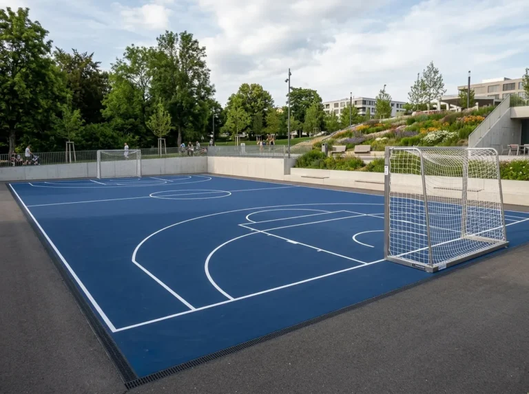 Quadra de futsal com pintura nova e demarcação oficial realizada em São Paulo
